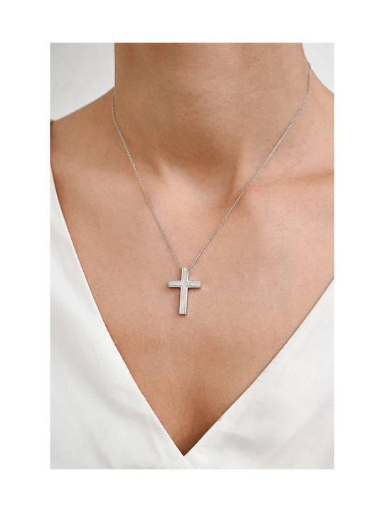 Kritsimis Damen Weißgold Kreuz 14K Beidseitig mit Kette