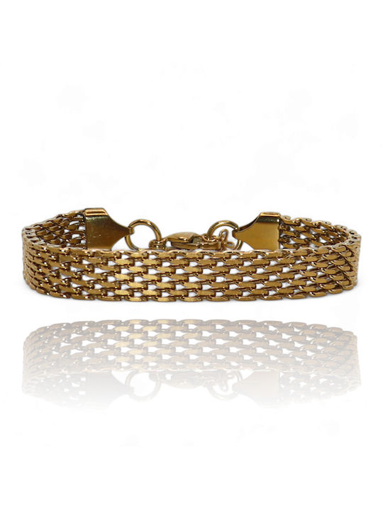 Wide Stainless Steel Chain Bracelet Weave Gold