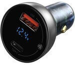 Baseus Auto-Ladegerät 65W 5A Schnellladung mit Anschlüssen: 1xUSB 1xType-C Gray Farbe