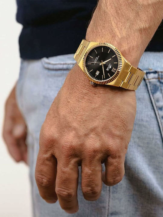 Lotus Watches Herrenuhr Batterie mit Schwarzem Edelstahlarmband