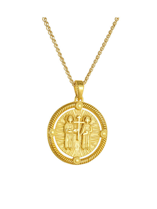 Kritsimis Pendant Kids Talisman Double Sided with Chain Constantine from Gold 14K 52RK6319-2835