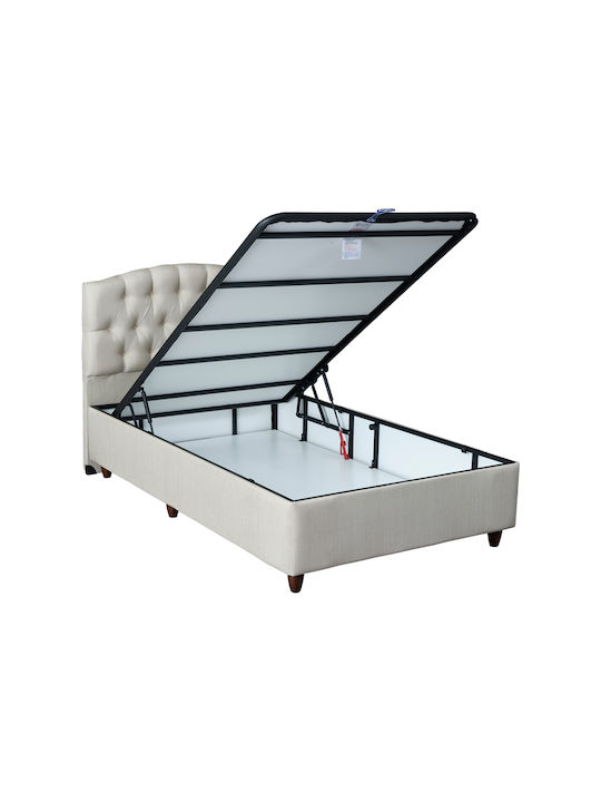Lanse Κρεβάτι Ημίδιπλο Επενδυμένο με Ύφασμα Κρεμ με Αποθηκευτικό Χώρο & Τάβλες για Στρώμα 120x200cm