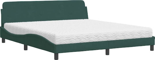 vidaXL King Size Bett mit Stoff Dunkelgrün mit Lattenrost & Matratze 180x200cm