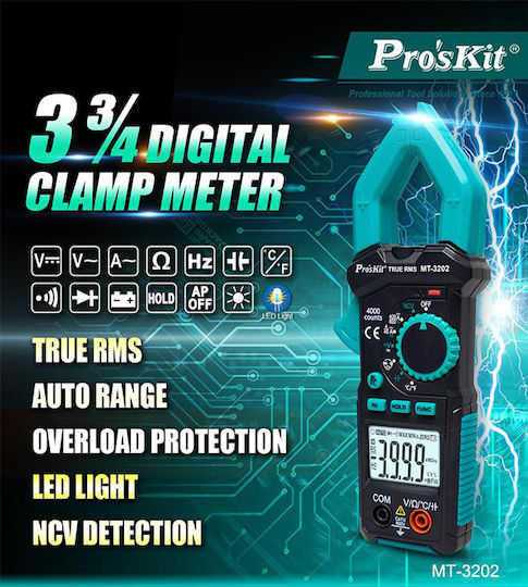 Proskit Clamp Meter Digital 600A AC True RMS with Test Leads MT-3202