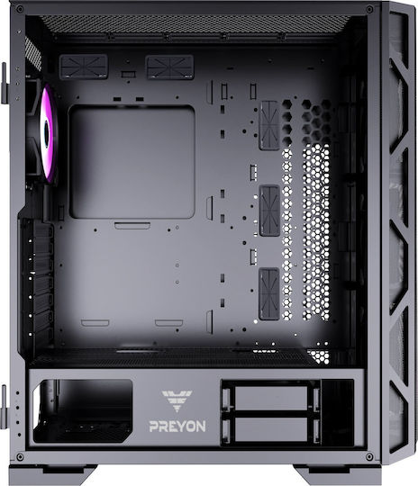 Preyon Nest Meshy+ Gaming Midi-Turm Computergehäuse mit Seitenfenster und RGB-Beleuchtung Schwarz