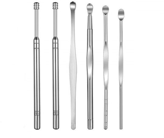 Set 6 Tools Ear Cleaning Care Hygiene Dermatological Steel Grey Original Deals