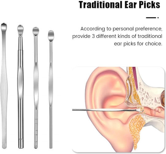 Set 6 Tools Ear Cleaning Care Hygiene Dermatological Steel Grey Original Deals