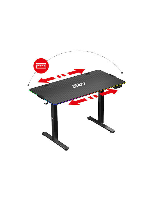 Ηλεκτρικό Γραφείο Hero 8.2 RGB Ξύλινο Black με Μεταλλικά Πόδια, Ρυθμιζόμενο Ύψος & LED 120x60x72εκ.