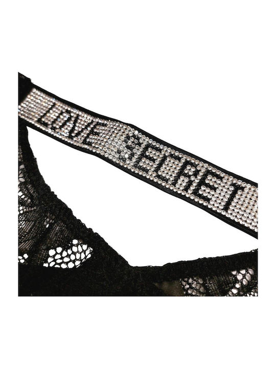 Damen Zeichenfolge mit Spitze Schwarz