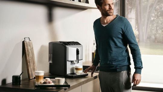 Αυτόματη Μηχανή Espresso 1300W Πίεσης 15bar για Cappuccino με Μύλο Άλεσης Ασημί TF303E01