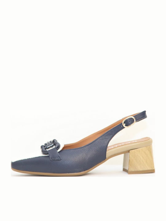 Leder Pumps mit mittelhohem Absatz Blau