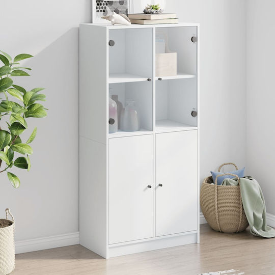 Living Room Display Cabinet made of Particle Board with Windowed White 68x37x142cm