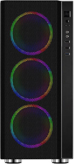 Spacer Rainbow Gaming Midi Tower Κουτί Υπολογιστή με Πλαϊνό Παράθυρο και RGB Φωτισμό Μαύρο