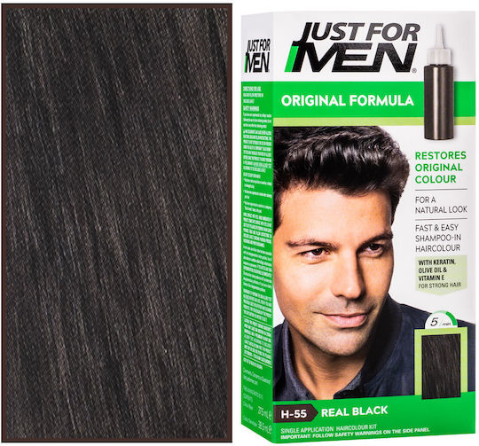 Just For Men Original Formula Șampon Colorant Fără Amoniac H-55 Natural Real Negru 66ml
