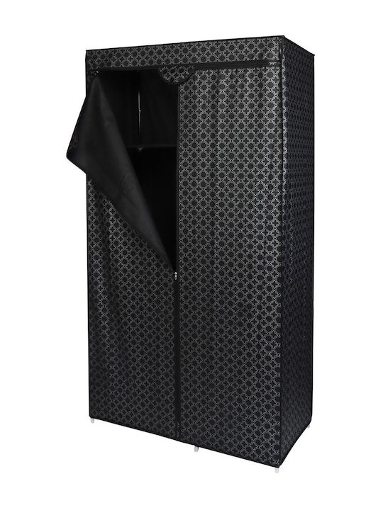 Saska Garden Fabric Wardrobe with Zipper and Shelves in Black Color 170x90x170cm