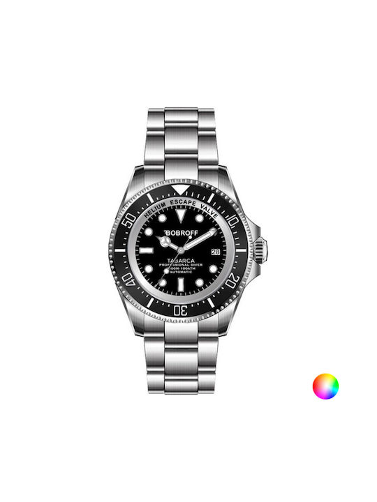 Bobroff Ανδρικό Ρολόι 44mm Μπαταρίας με Ασημί Μεταλλικό Μπρασελέ