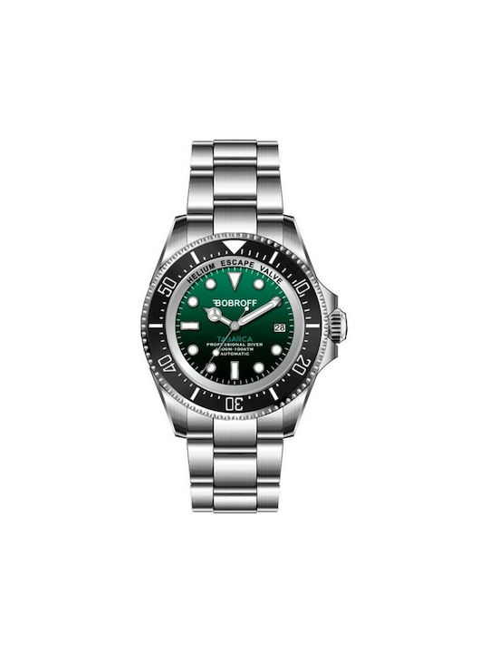 Bobroff Ανδρικό Ρολόι 44mm Μπαταρίας με Ασημί Μεταλλικό Μπρασελέ