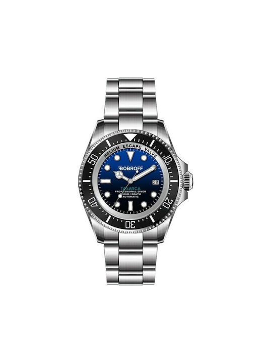 Bobroff Ανδρικό Ρολόι 44mm Μπαταρίας με Ασημί Μεταλλικό Μπρασελέ
