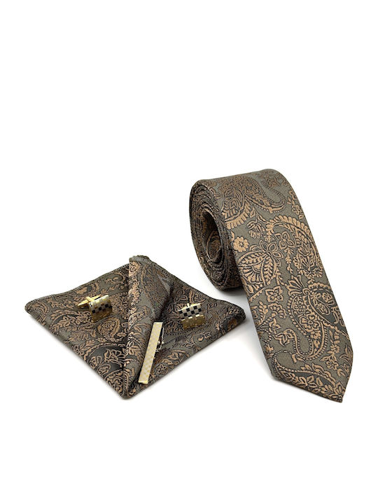 Legend Accessories Σετ Ανδρικής Γραβάτας με Σχέδια σε Χακί Χρώμα