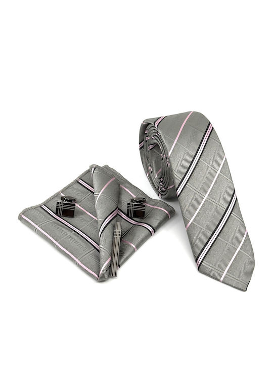 Legend Accessories Men's Silk Printed Tie Set in Grey Color