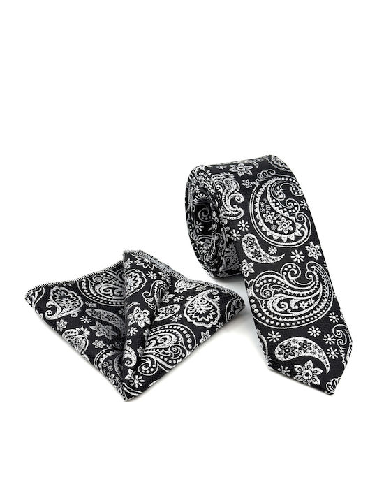 Legend Accessories Σετ Ανδρικής Γραβάτας με Σχέδια σε Μαύρο Χρώμα