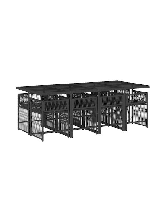 Outdoor Dining Set 9 Pieces Black with Pillows