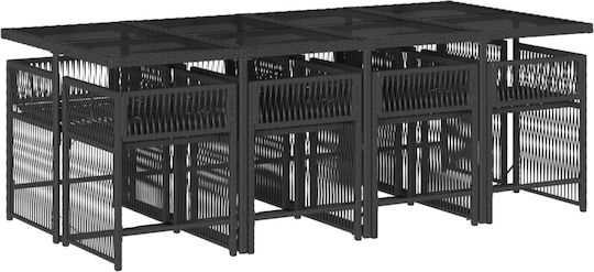 Garten- und Outdoor-Möbelsets 9 Stück Schwarz mit Kissen