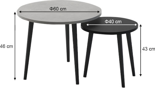 Rund Couchtisch Roma Holz Gray 2Stück B60xT60xH46cm