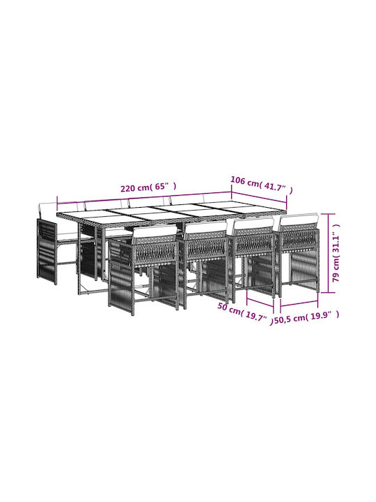 Outdoor Dining Set 9 Pieces Black with Pillows