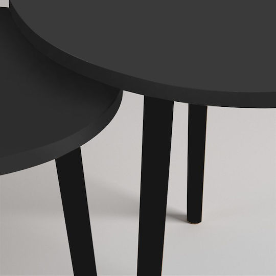 Rundes Zentral Kaffeetisch Roma Holz Schwarz 2Stücke M60xL60xH46cm