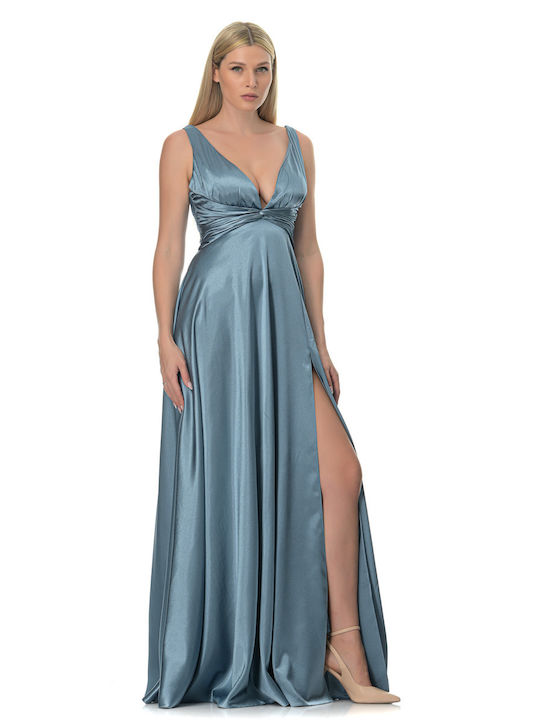 Maxi Grey Satin Dress with Slit