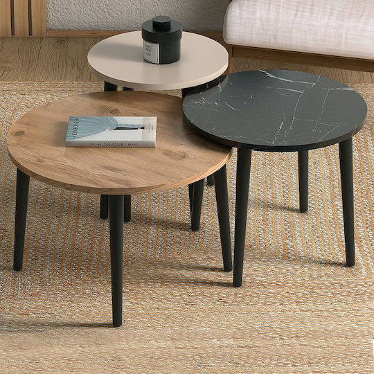 Rund Couchtisch Roma Holz Color Oak - Black 3Stück B60xT60xH46cm