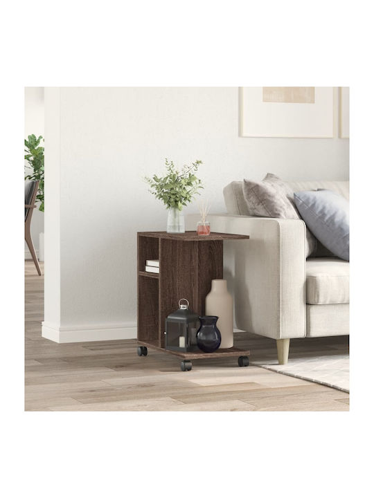 Rectangular Side Table with Wheels Brown Oak L50xW30xH55cm