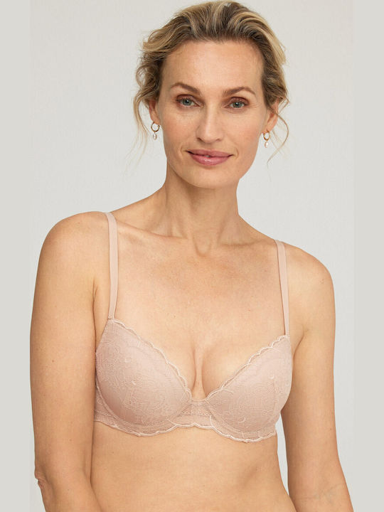 Beige Σουτιέν Push Up με Μπανέλες