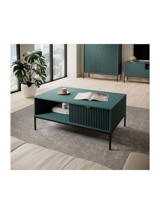 Rectangular Central Coffee Table Nova Wooden with Drawers Green and Black M104xP68xH46cm