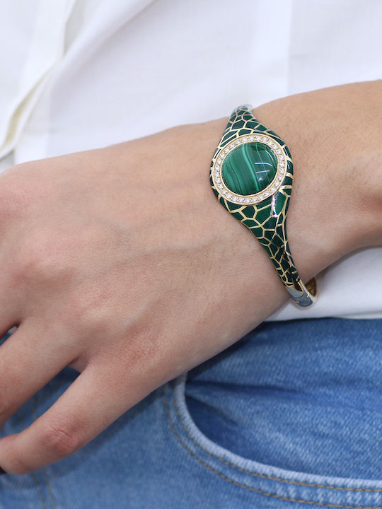 Malachite Bracelet with Diamonds & Enamel 14K Gold P-68933 Yellow Gold K14