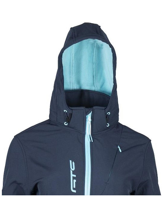 GTS Moda Italia Women's Short Sports Softshell Jacket Waterproof and Windproof for Winter with Hood Navy