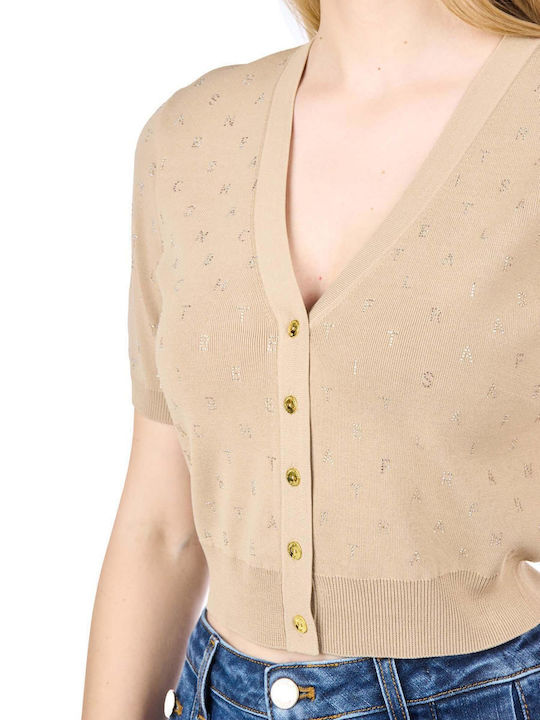 Short Women's Knitted Cardigan Beige