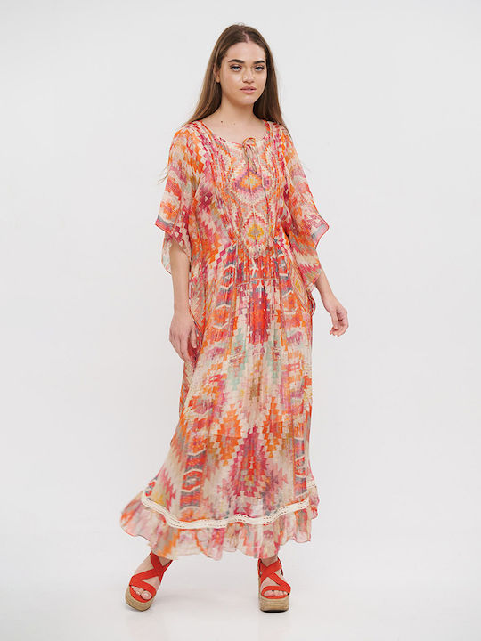 Ble Resort Collection Damen Kleid Strand Κοκκινο/ροζ/λευκο