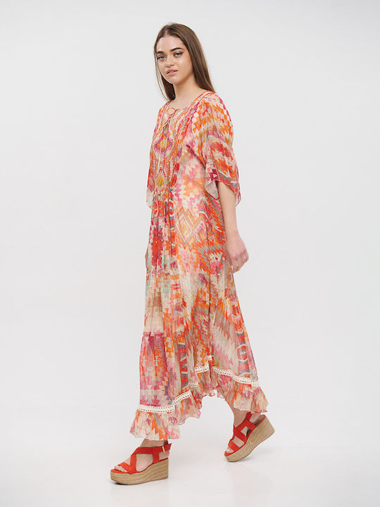 Ble Resort Collection Damen Kleid Strand Κοκκινο/ροζ/λευκο