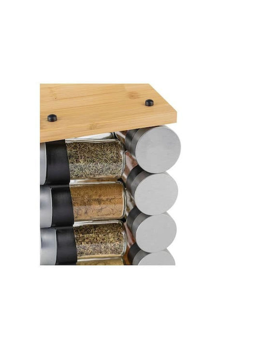 Glass Tabletop Rotating Spice Rack Silver 16pcs