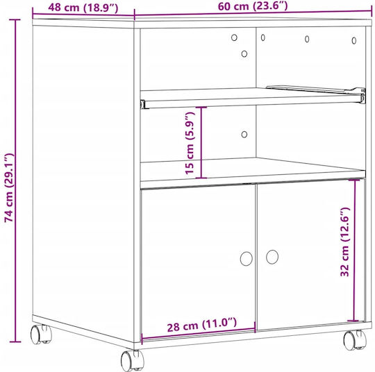 Βάση Εκτυπωτή με Ρόδες Λευκή 60 x 48 x 74 εκ. (840632)