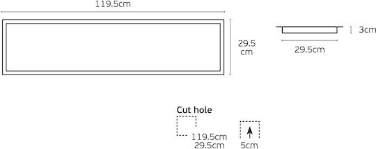 VK Lighting Χωνευτό LED Panel 40W 119.5x29.5εκ.