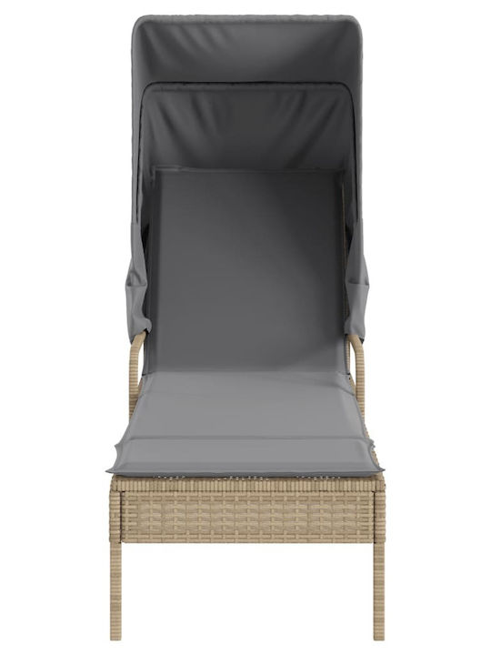 Deckchair Rattan with Cushion & Sunshade Beige with Table 200x55cm.