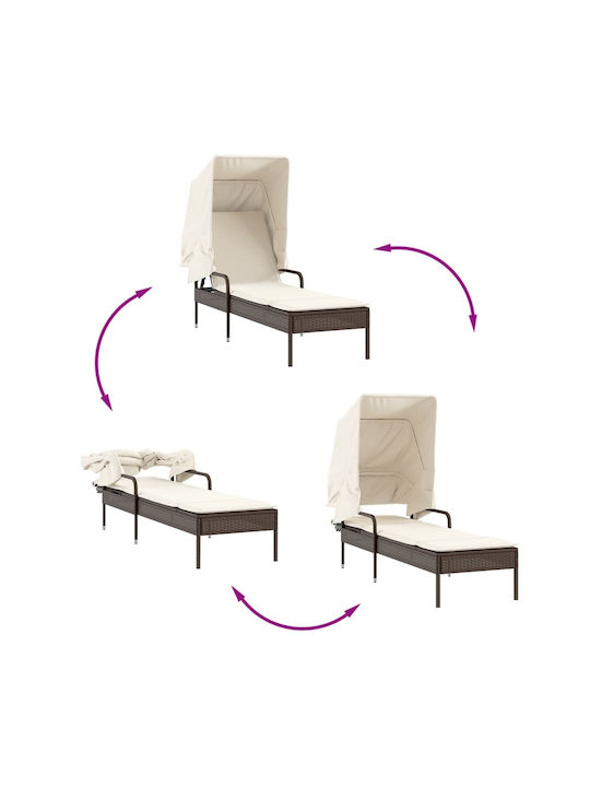 Deckchair Rattan with Cushion & Sunshade Brown with Table 200x55cm.