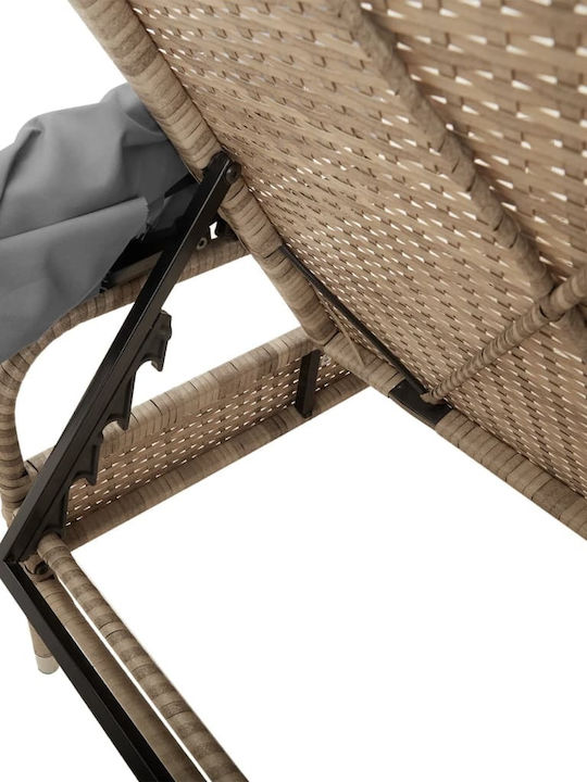 Deckchair Rattan with Cushion & Sunshade Beige with Table 200x55cm.