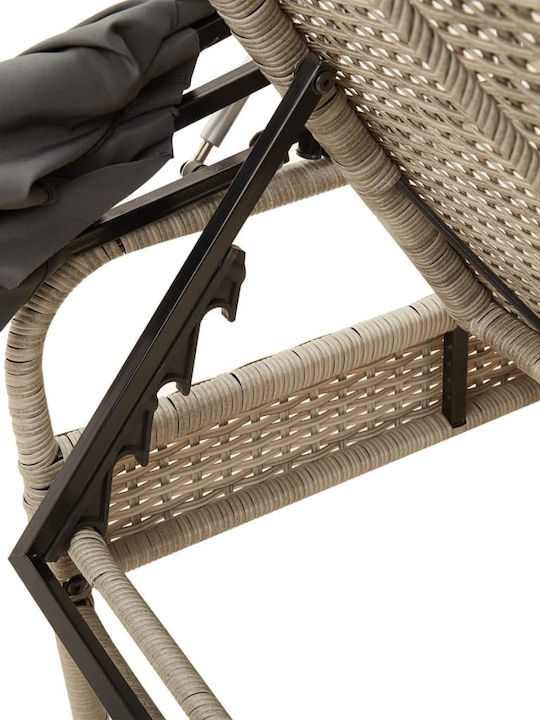 Deckchair Rattan with Cushion & Sunshade Gray with Table 200x55cm.