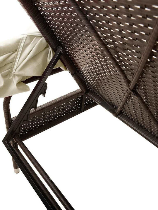 Deckchair Rattan with Cushion & Sunshade Brown with Table 200x55cm.