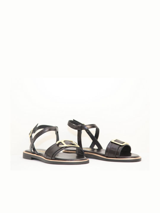 Anteos Leather Women's Flat Sandals in Black Color