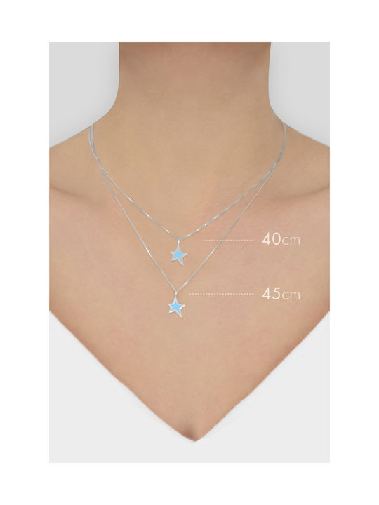 White Gold 14k Star Blue White Pendant Chain Photo 45cm